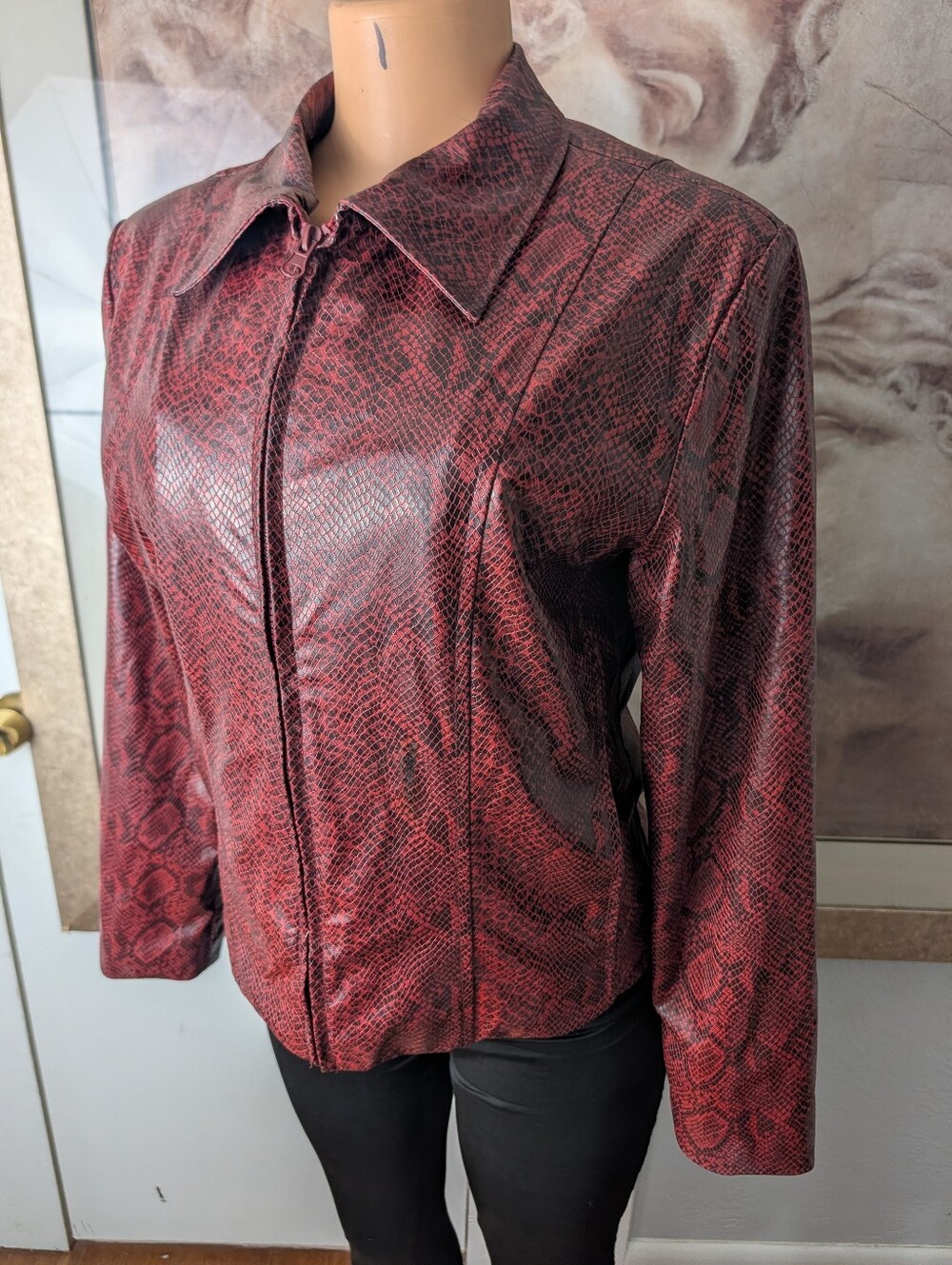 Y2K Fuda Sport faux leather red snakeskin jacket Size M